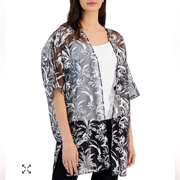 ANNE KLEIN Women's Oversized Sheer Open-Front Floral Cardigan Size S/M - Picture 1 of 10